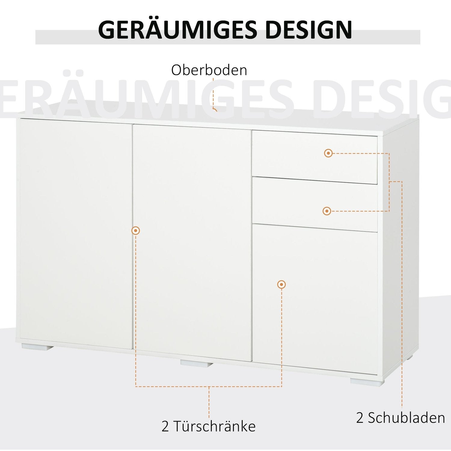 Sideboard Vit Byrå Med 2 Lådor & 3 Dörrar, Multifunktionsskåp, Arkivskåp, 117X36X74Cm