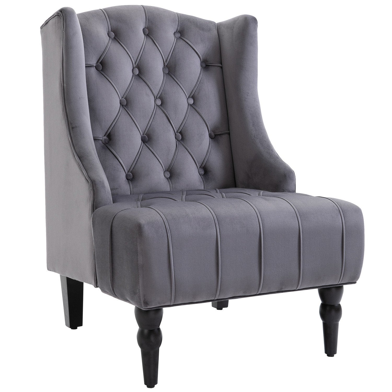 Enkeltstol Wing Chair Afslappende stol med tuftede hævede ben Fløjlsstof Grå 67 X 70,5 X 97 Cm