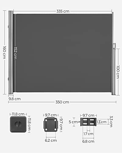 Slitstark 160x350cm Grå sidomarkis med UPF 50+ skydd