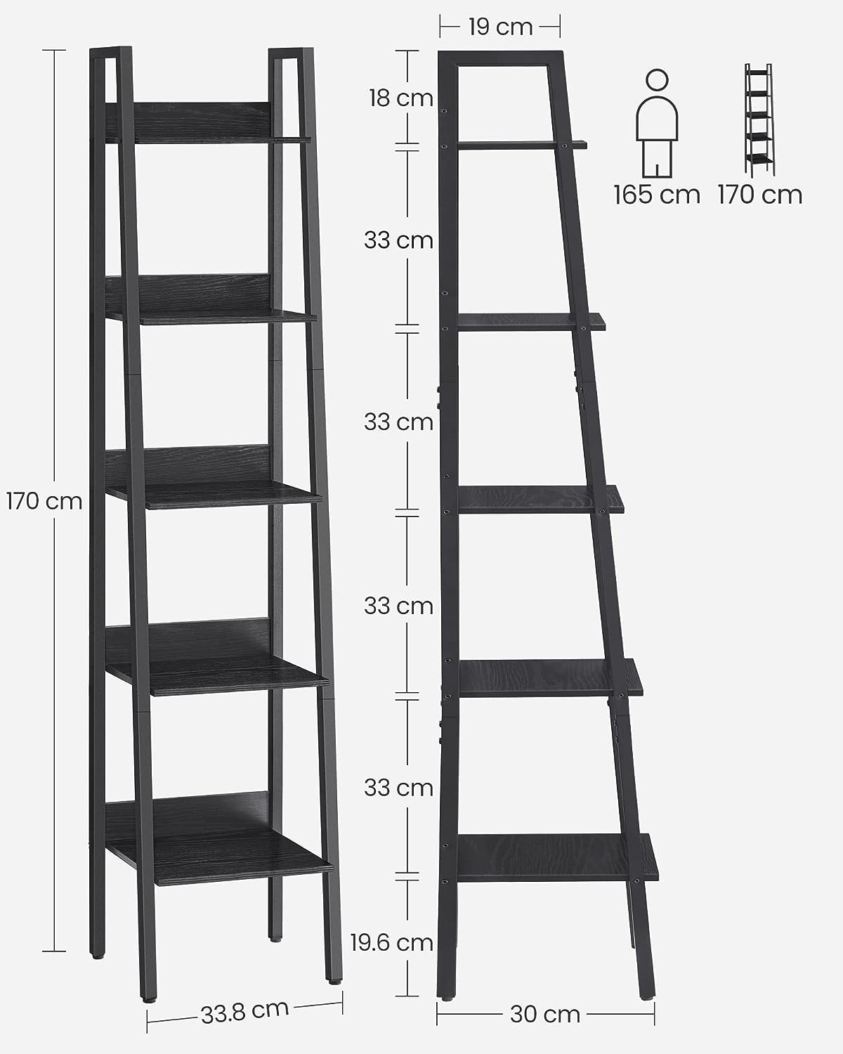 Smal rustik brun hylla för små utrymmen, 5 våningar, 170 cm