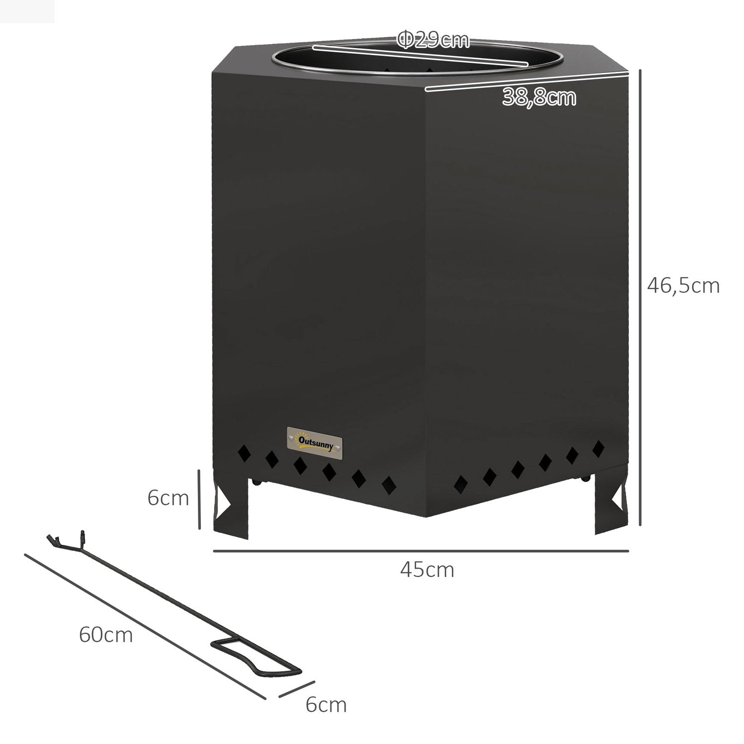 Smokeless Bord Eld Korg Metall Svart Poker Trädgård Camping Uteplats