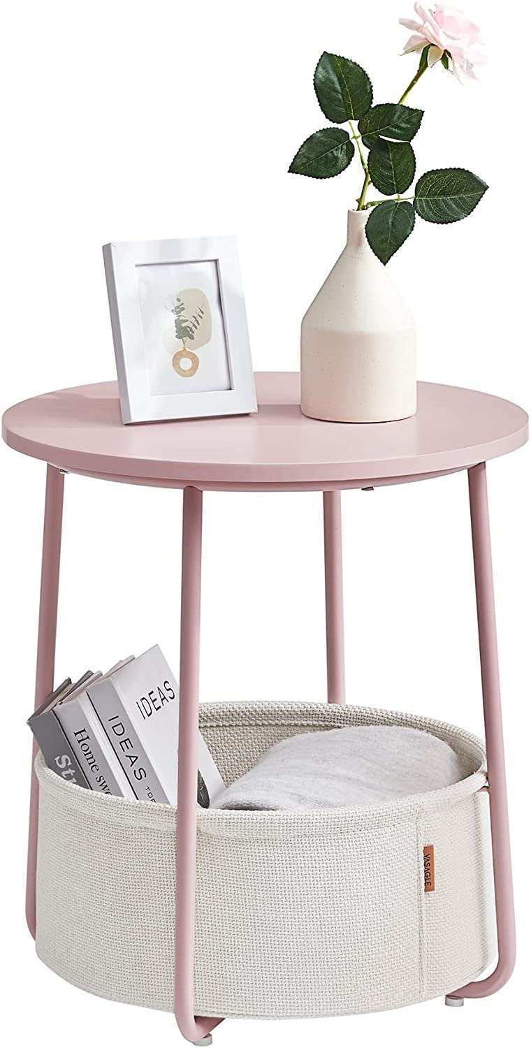 Hurtig montering Pastel pink sidebord med opbevaringskurv