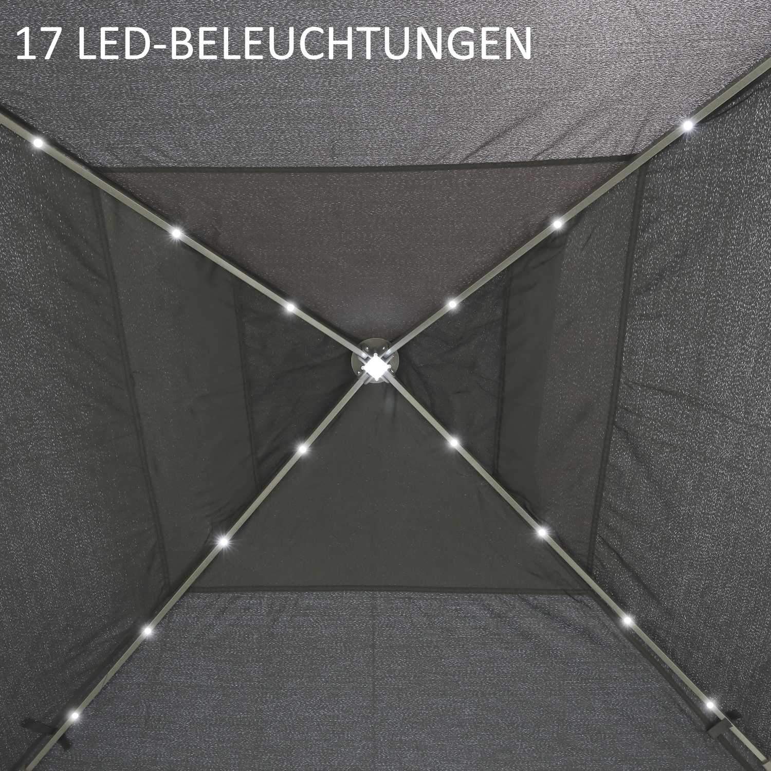 Gazebo 3,3X3,3M Foldeligt Gazebo Led Usb Pop-Up Mesh Sidevægge Solskyggetaske Oxford Grå