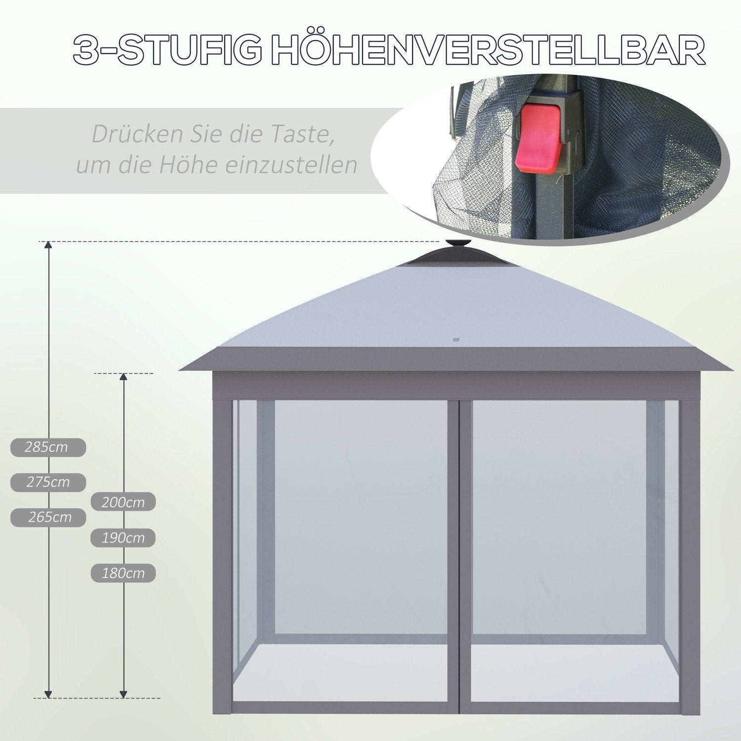 Gazebo 3,3X3,3M Foldeligt Gazebo Led Usb Pop-Up Mesh Sidevægge Solskyggetaske Oxford Grå