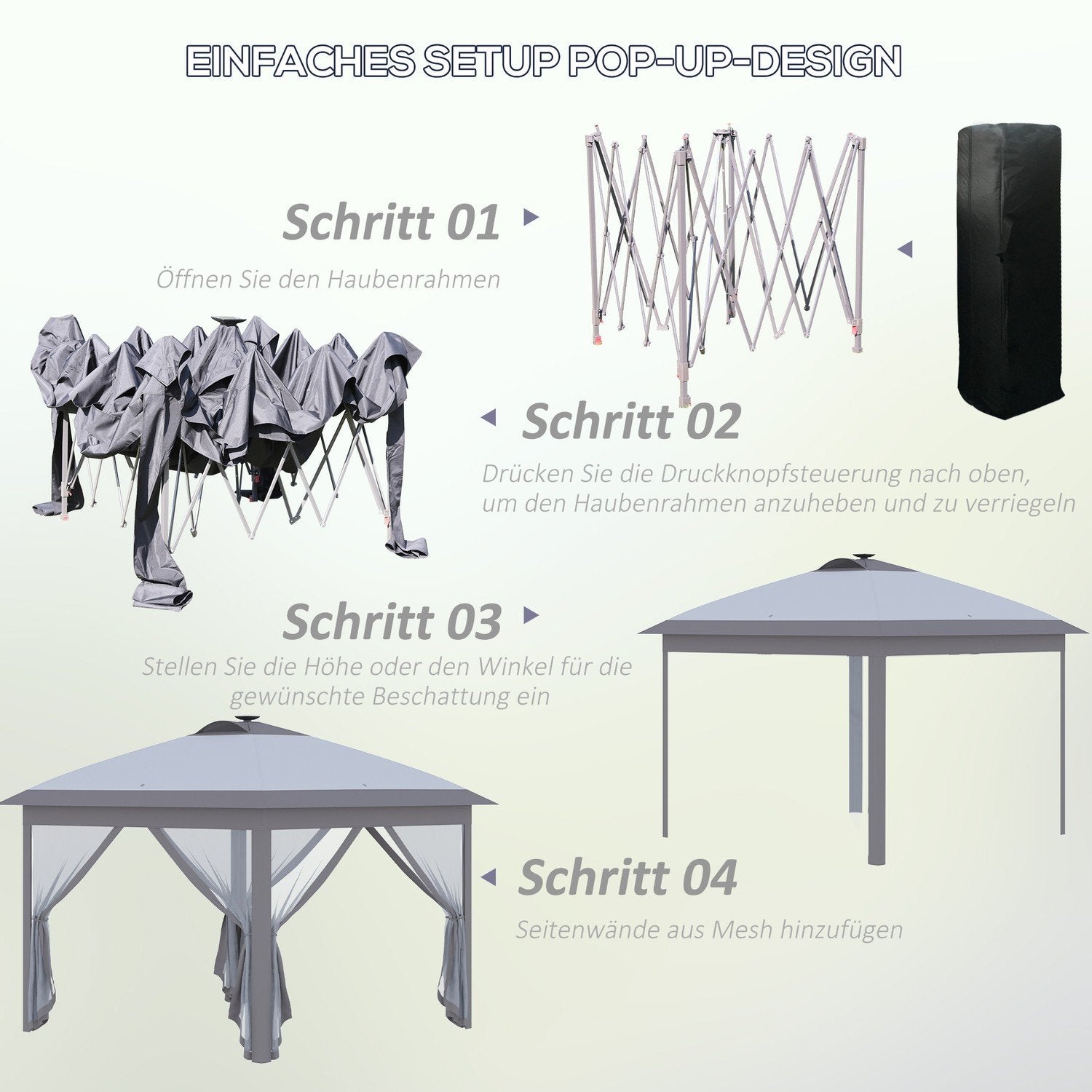 Gazebo 3,3X3,3M Foldeligt Gazebo Led Usb Pop-Up Mesh Sidevægge Solskyggetaske Oxford Grå