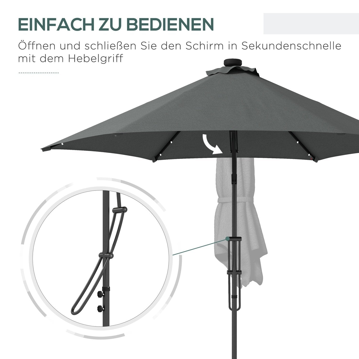 Parasol, Ø290 Cm Cantilever Paraply Med UV Beskyttelse, Led Balkon Parasol Med Cross Base, Terrasse Paraply Med Beskyttelsescover, Stål, Mørkegrå