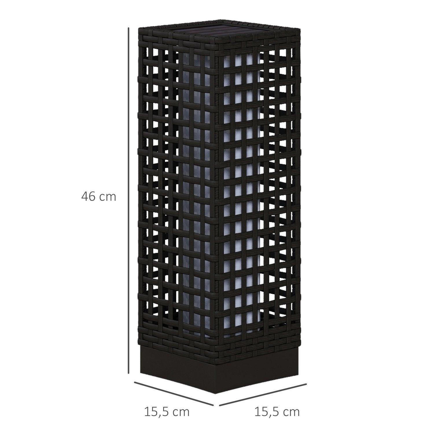 Solar Light Rattan Design, Vattentät, Ljussensor, Automatisk Led Trädgårdslampa, Svart, 15,5X15,5X46Cm