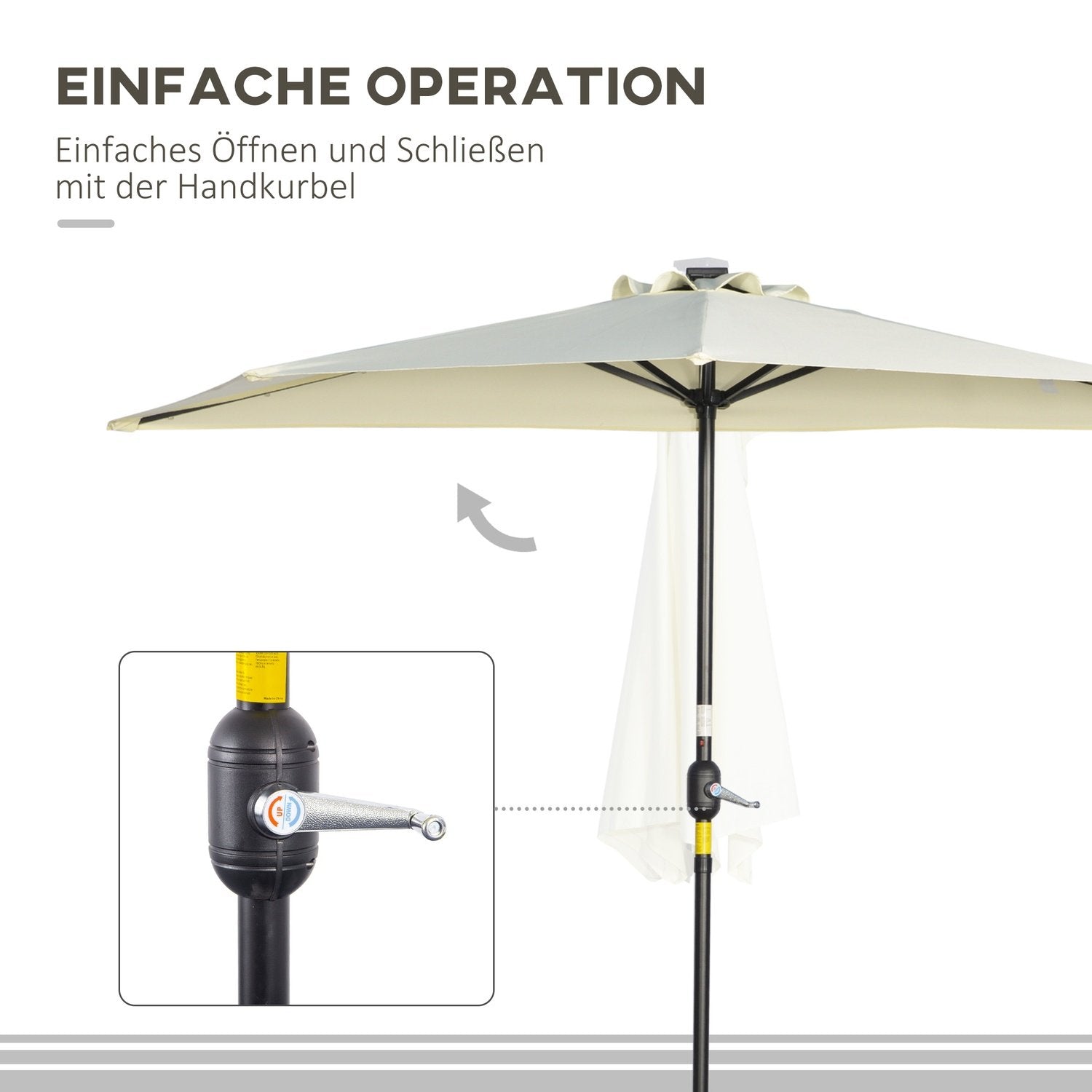 Parasol 265 X 240 Cm Halv Paraply Balkon Paraply Med Led Halv Rund Terrasse Paraply Med Håndsving Solpanel Til Have Metal Beige