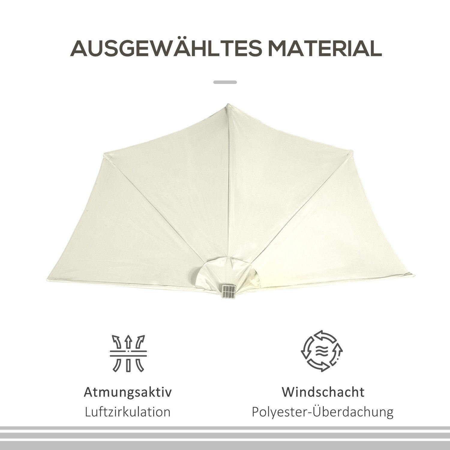 Parasol 265 X 240 Cm Halv Paraply Balkon Paraply Med Led Halv Rund Terrasse Paraply Med Håndsving Solpanel Til Have Metal Beige