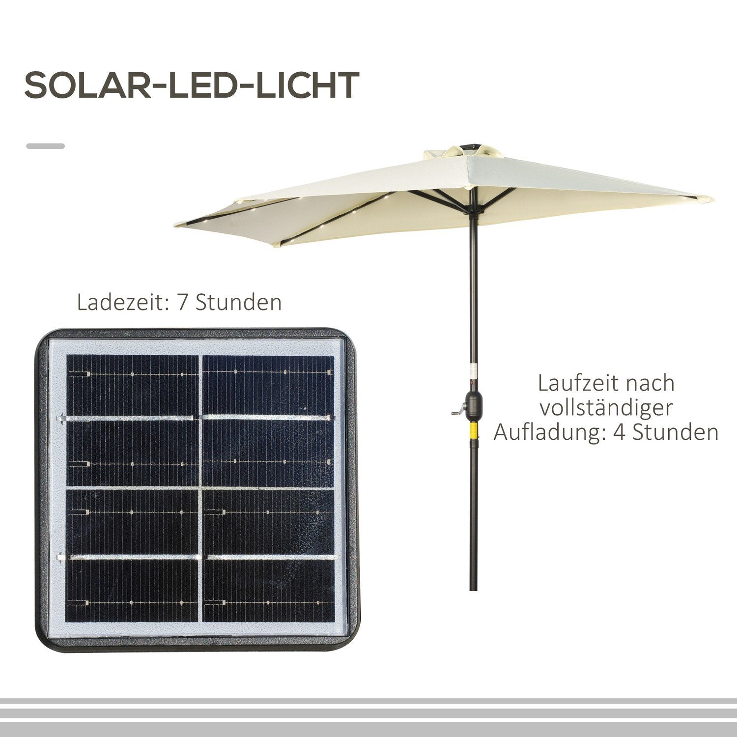 Parasol 265 X 240 Cm Halv Paraply Balkon Paraply Med Led Halv Rund Terrasse Paraply Med Håndsving Solpanel Til Have Metal Beige