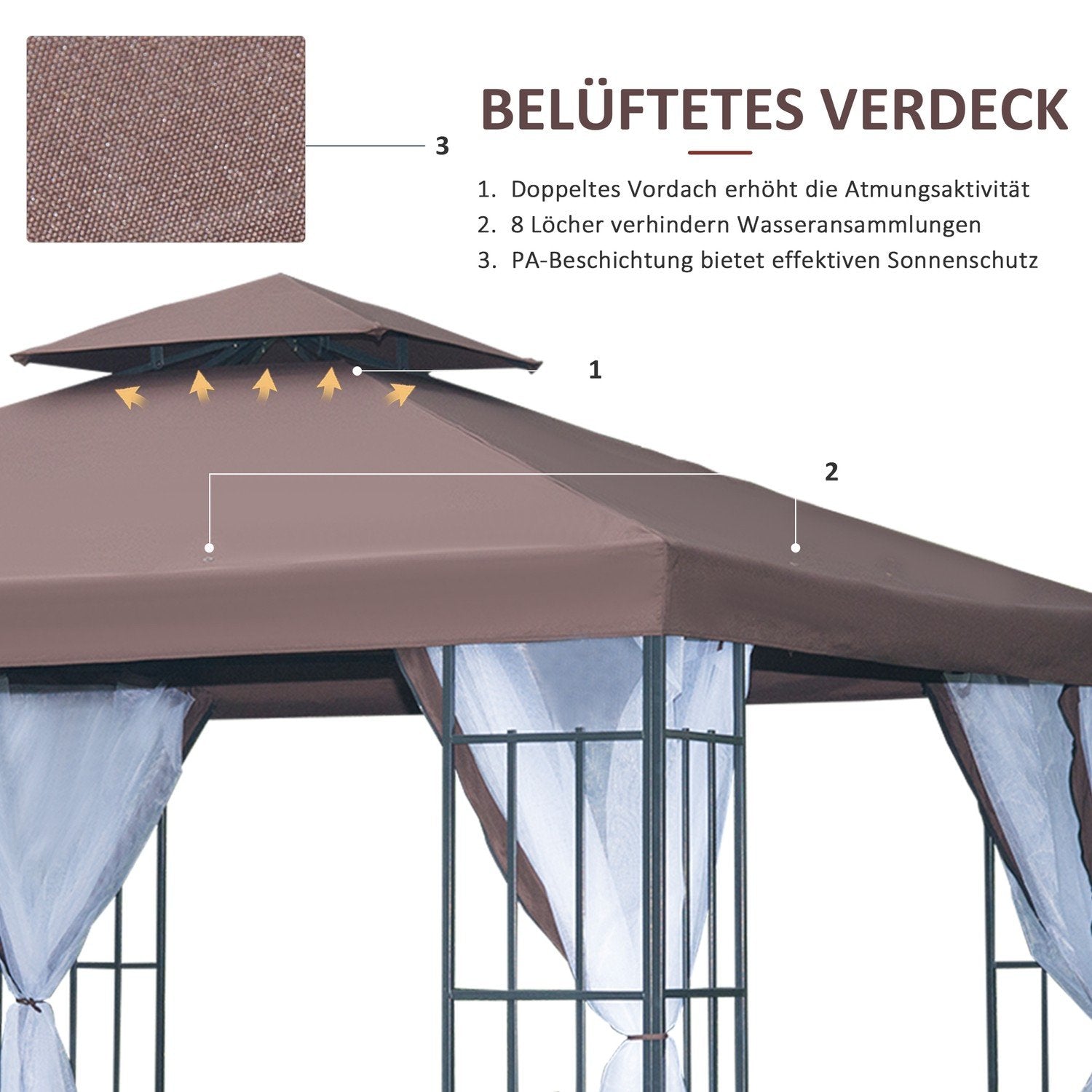 Paviljong Trädgårdspaviljong Med Myggnät Sidoväggar, Partytält Med Dubbeltak, Trädgårdstält 2,97X2,97M