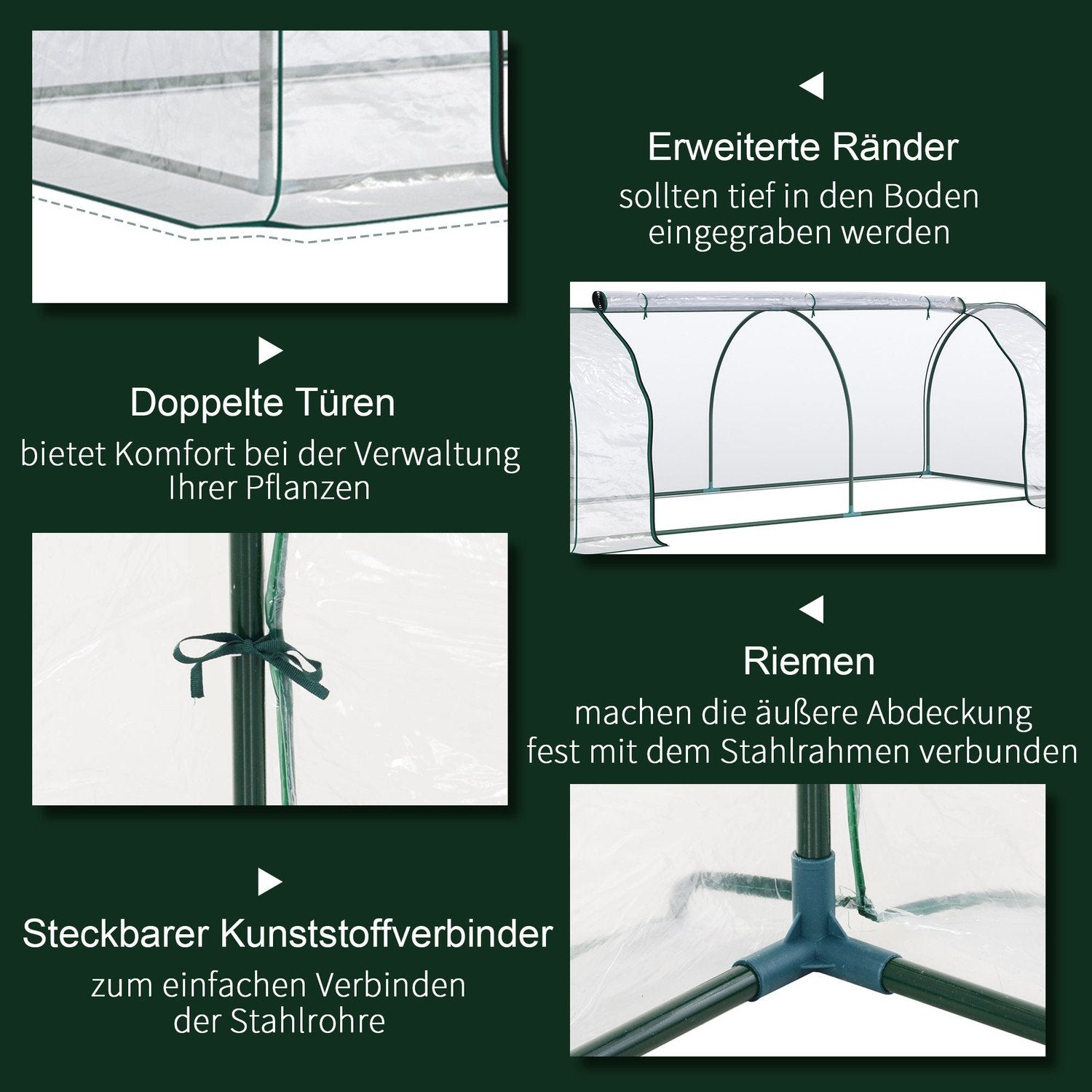 Drivhus med dør, kold ramme, planteavl, stål pvc, 250X100X80Cm