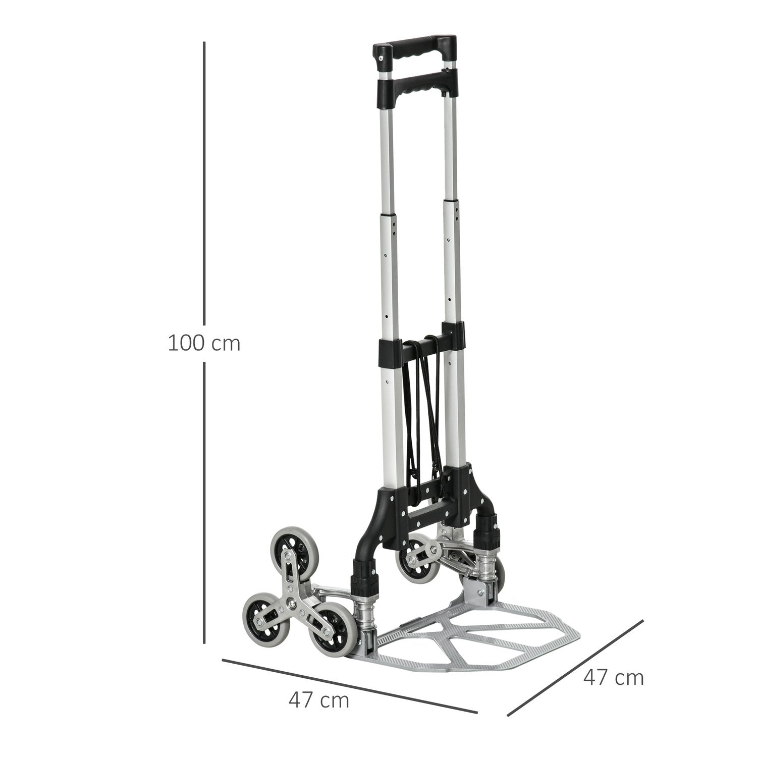 Trappeklatretaske lastbil sammenklappelig, 6-rullesystem, fast reb, op til 70 kg, aluminium, sølv, 70 kg lastekapacitet