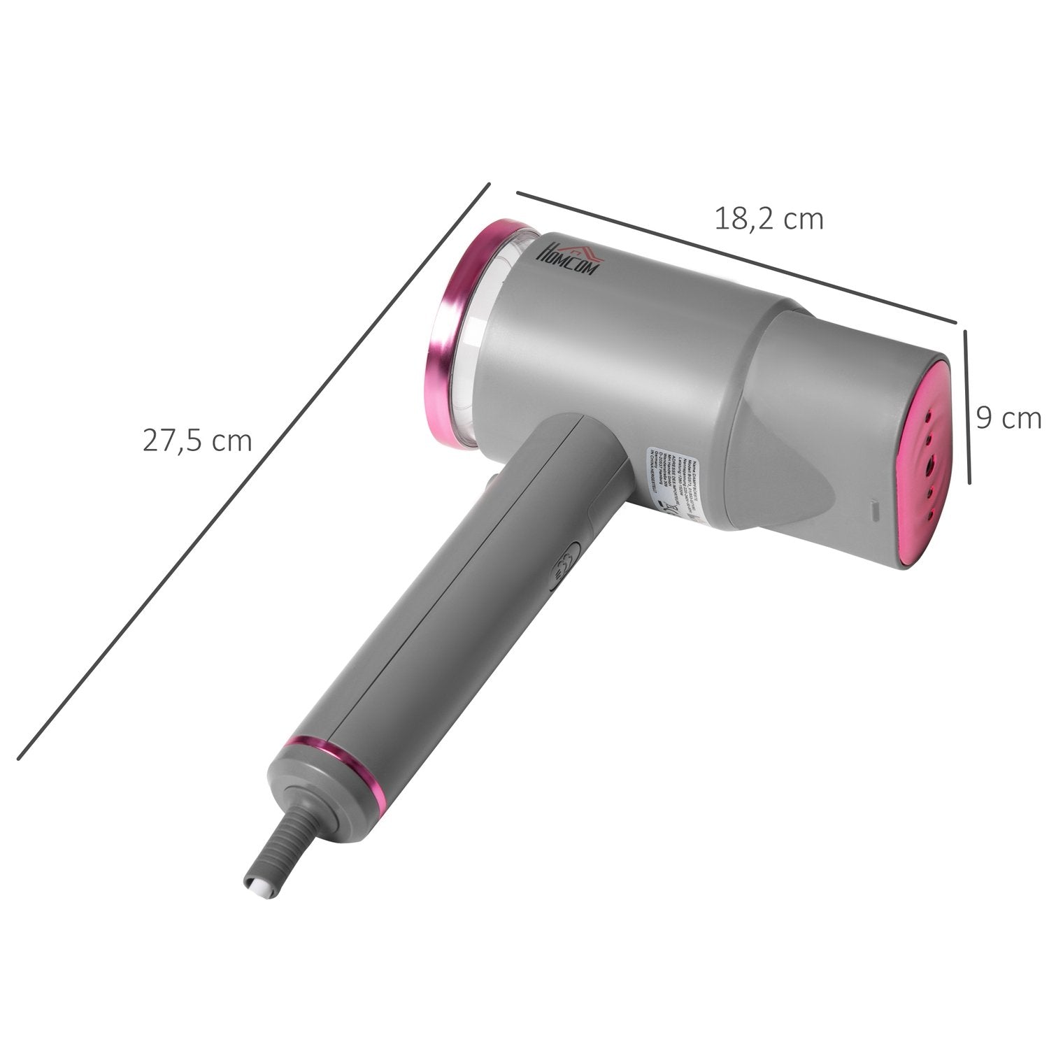 Dampglattere dampbørste Sammenklappelig dampstrygejern med 160 ml vandbeholder 1520 W Aluminium Plast Grå + Pink 27,5 X 18,2 X 9 Cm