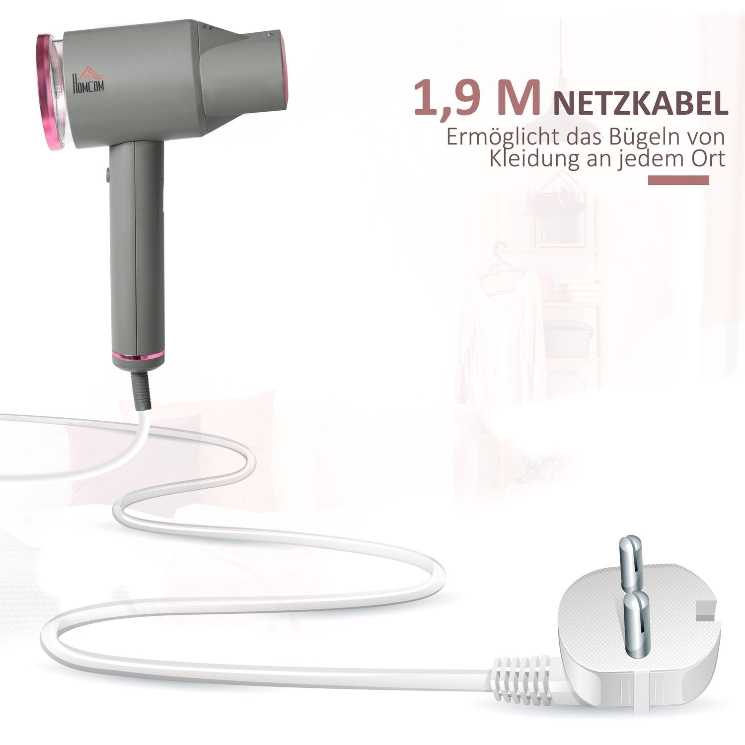 Dampglattere dampbørste Sammenklappelig dampstrygejern med 160 ml vandbeholder 1520 W Aluminium Plast Grå + Pink 27,5 X 18,2 X 9 Cm