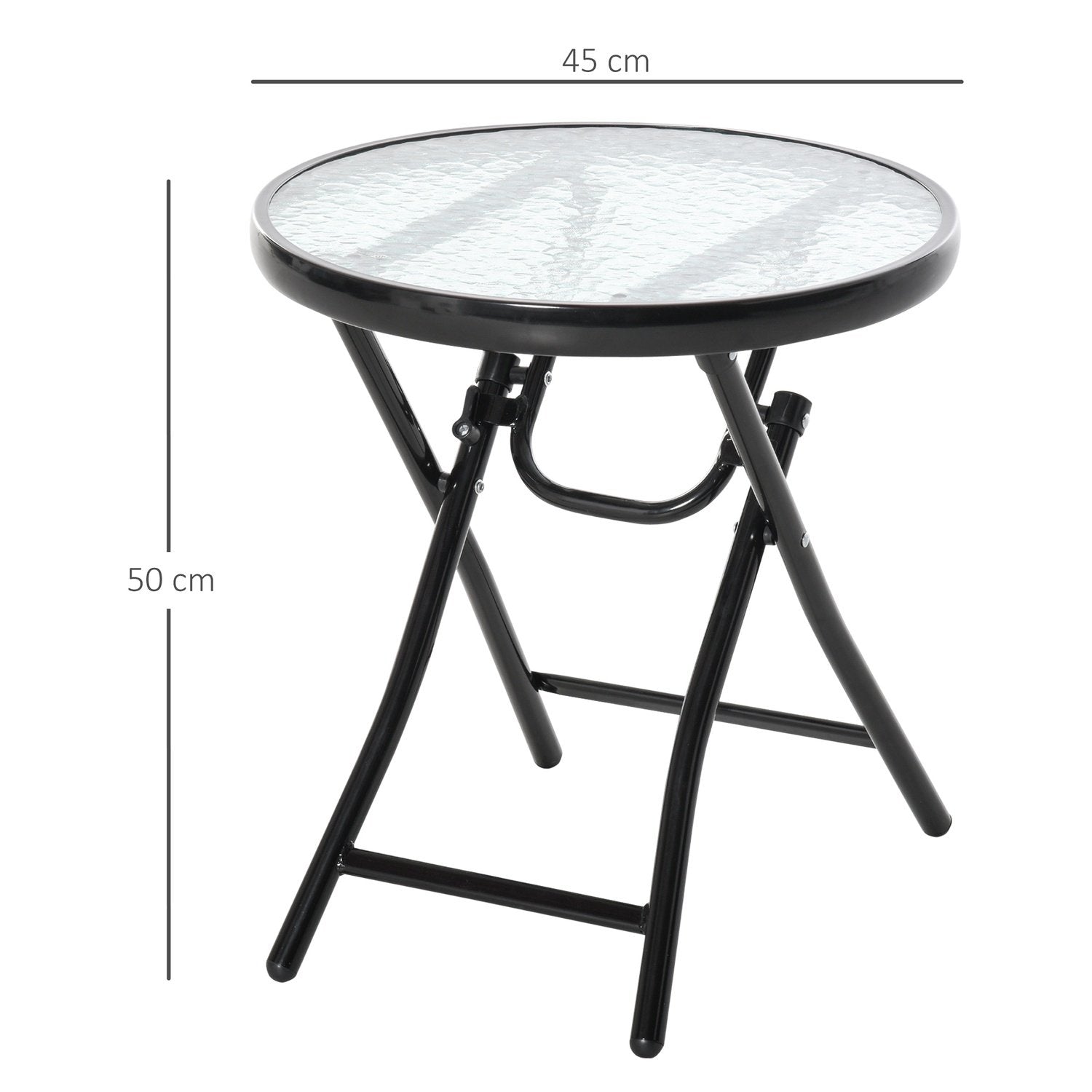 Rundt Sidebord Havebord Foldeglasplade Metal Sort Diameter 45 Cm