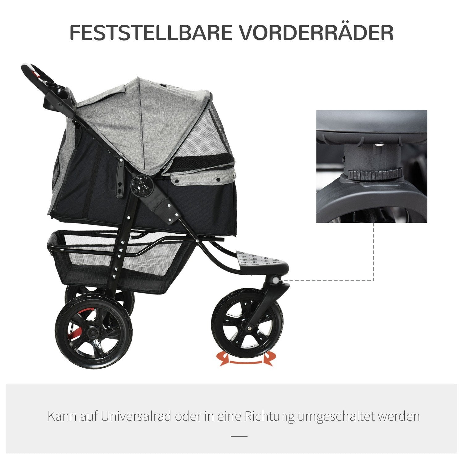 Dog Buggy Praktisk Husdjursvagn Med 3 Hjul, Hopfällbar, Idealisk För Hundar Och Katter, Oxford, Grå+Svart, 109,5X57,5X106,5Cm