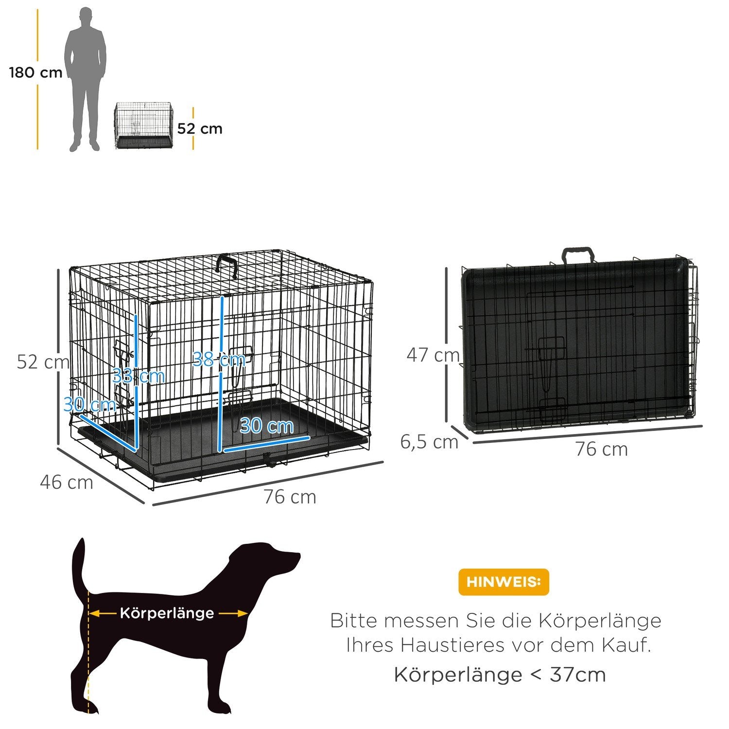 Hundekasse Transportkasse Lille Dyrebur Hundebur Transportbur Sammenfoldelig Metal Sort 76 X 46 X 52 Cm