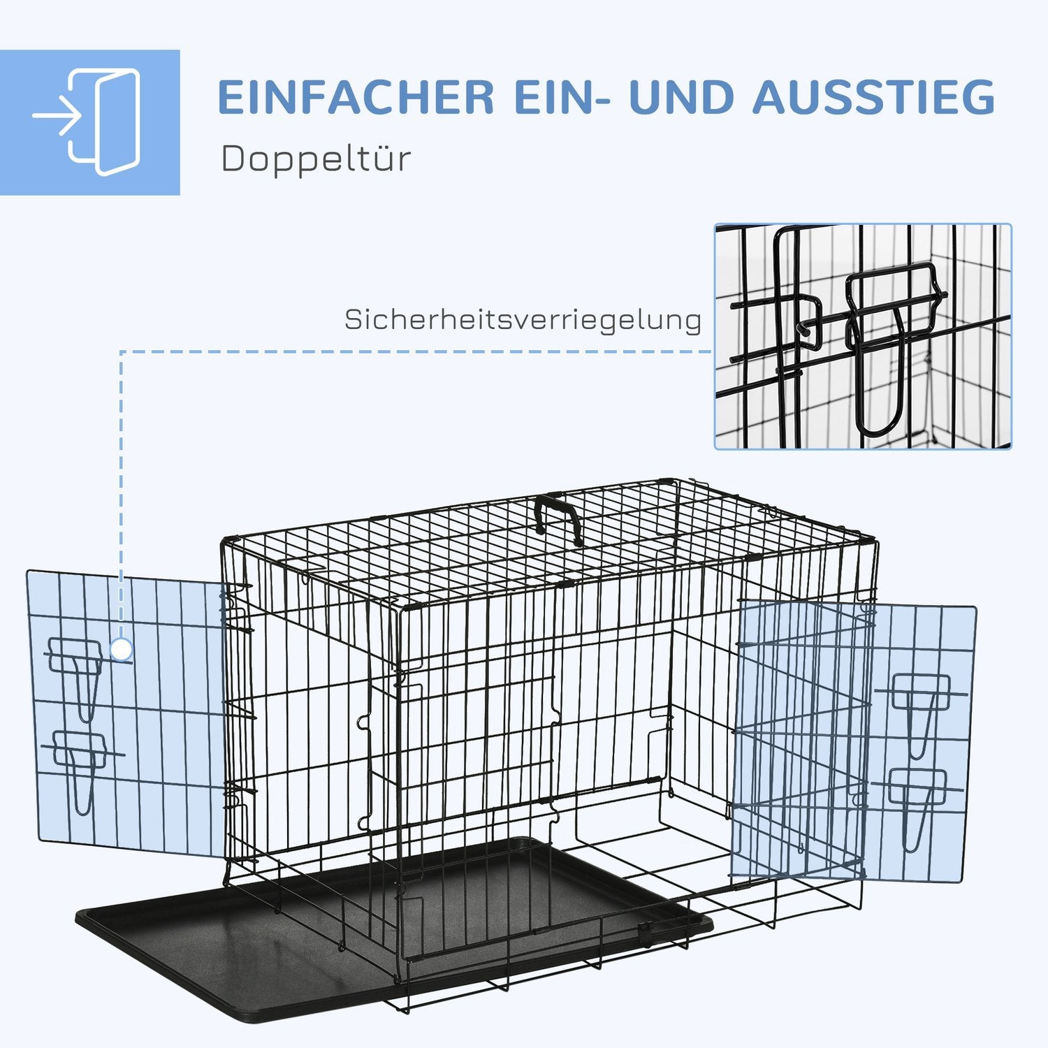 Hundekasse Transportkasse Lille Dyrebur Hundebur Transportbur Sammenfoldelig Metal Sort 76 X 46 X 52 Cm