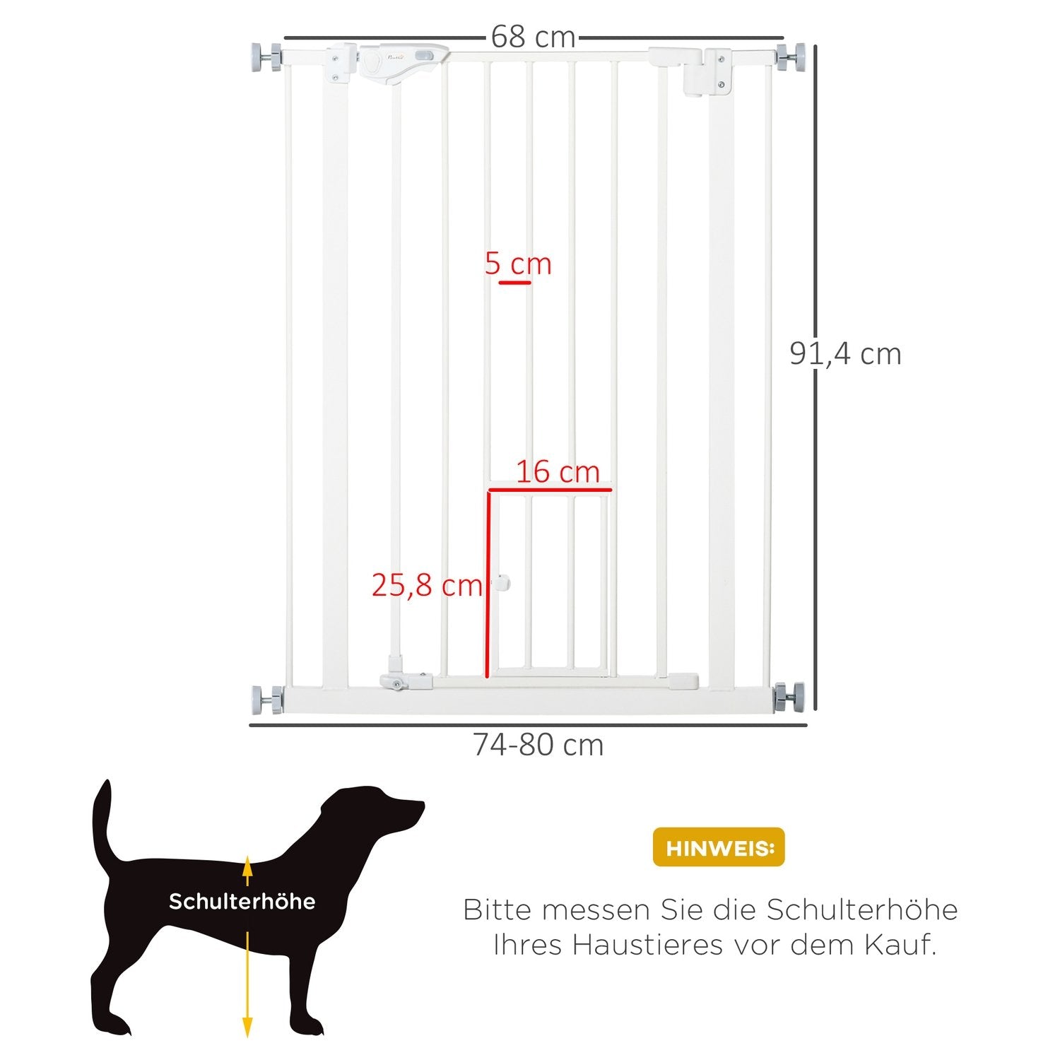 Dörrsäkerhetsgrind För Hundar Och Bebisar, Ingen Borrning Krävs, Med Automatisk Stängning, 74-80 Cm, Trappskydd