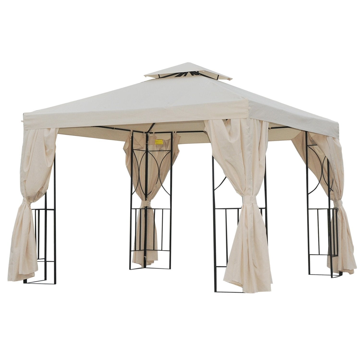 Outsolny Havepavillon Ca. 3 X 3 M Dobbelttag Festtelt 4 X Dobbelte Sidepaneler Vandtæt UV-beskyttelse Metal Polyester Creme.