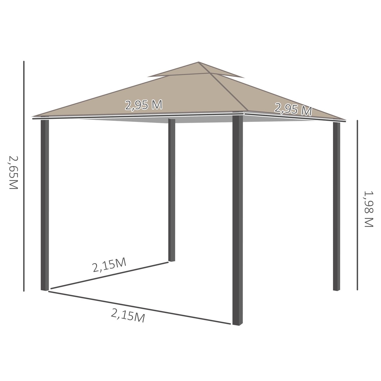 Outsolny Havepavillon Ca. 3 X 3 M Dobbelttag Festtelt 4 X Dobbelte Sidepaneler Vandtæt UV-beskyttelse Metal Polyester Creme.