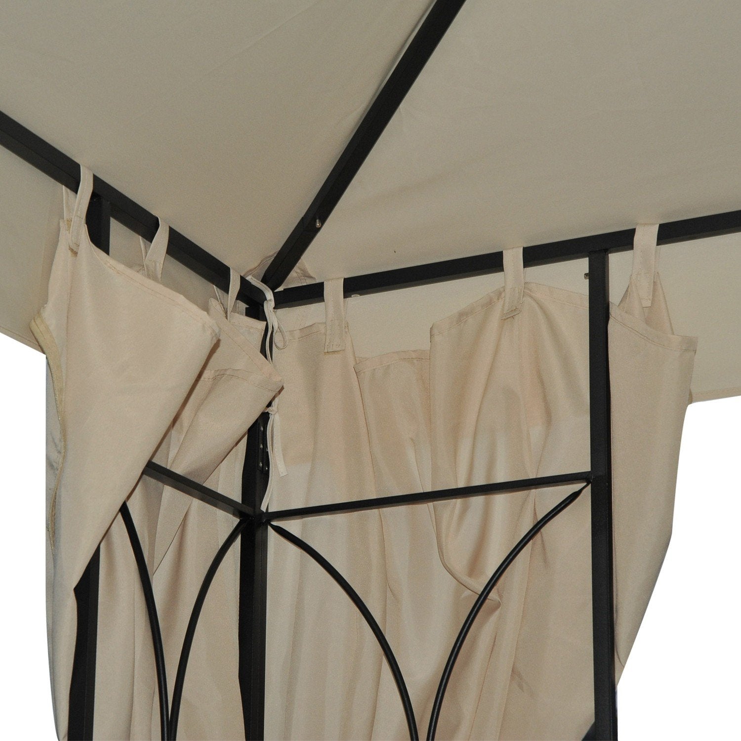 Outsolny Havepavillon Ca. 3 X 3 M Dobbelttag Festtelt 4 X Dobbelte Sidepaneler Vandtæt UV-beskyttelse Metal Polyester Creme.