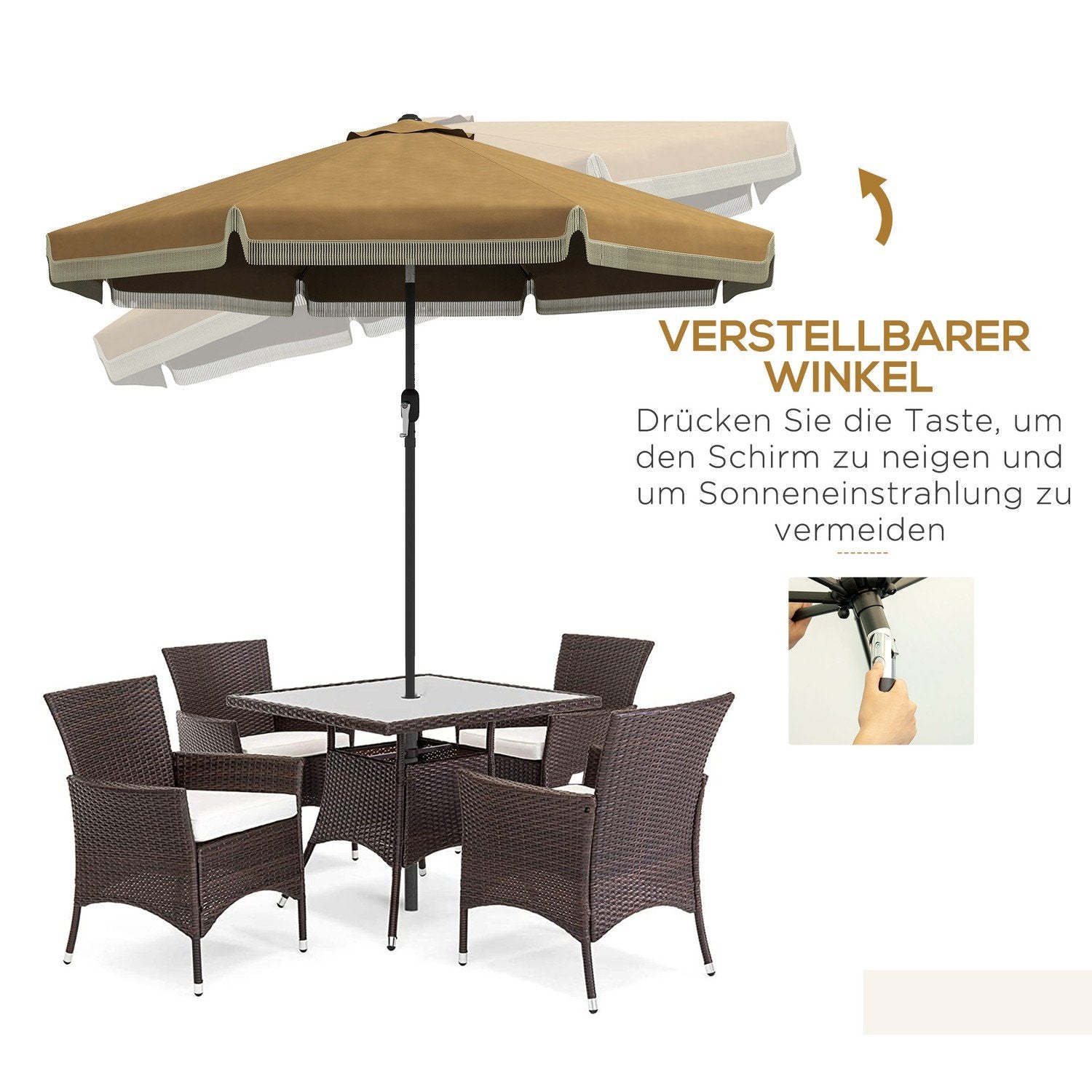 Parasol Diameter 265 Cm Terrasse Paraply Med Frynser Vippe Strand Parasol Med 8 Ribber Til Have Balkon Khaki