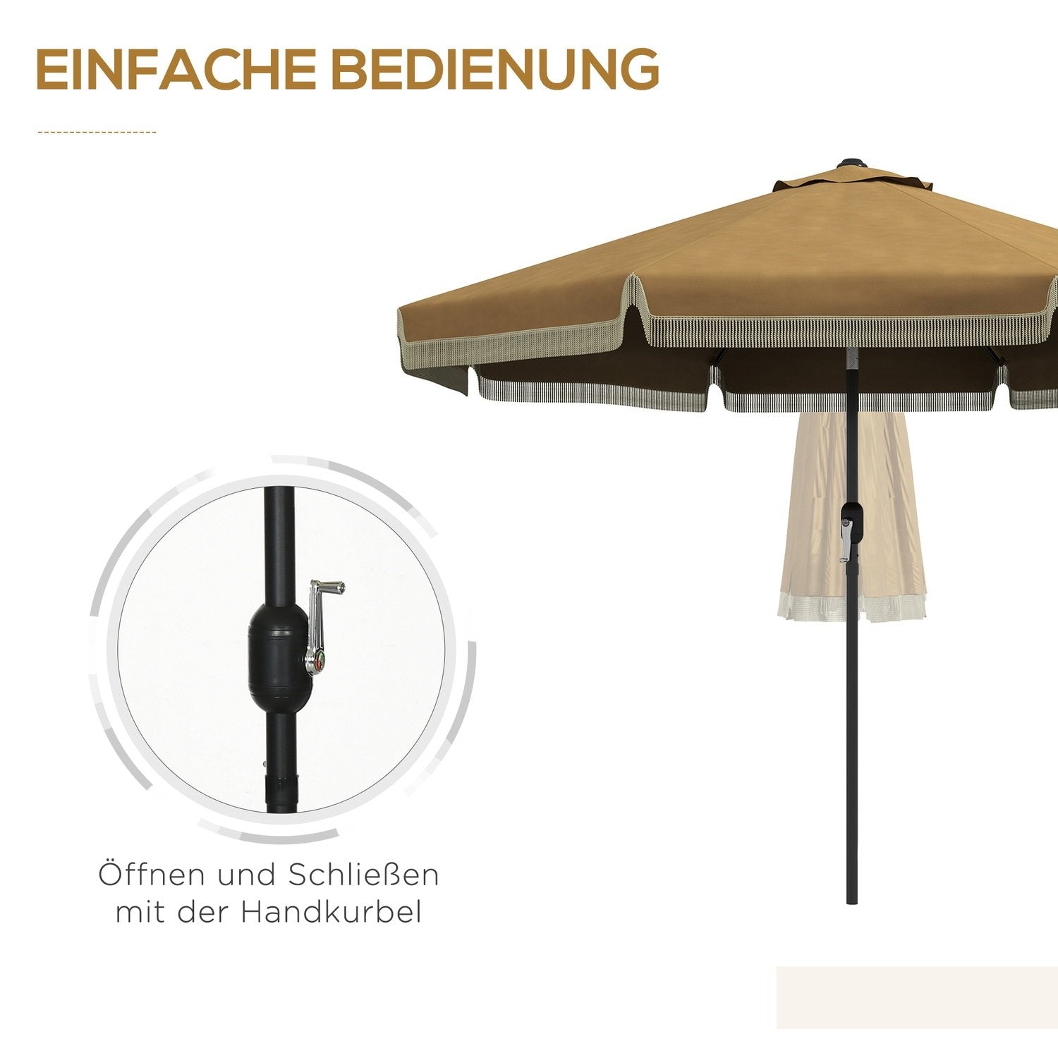 Parasol Diameter 265 Cm Terrasse Paraply Med Frynser Vippe Strand Parasol Med 8 Ribber Til Have Balkon Khaki