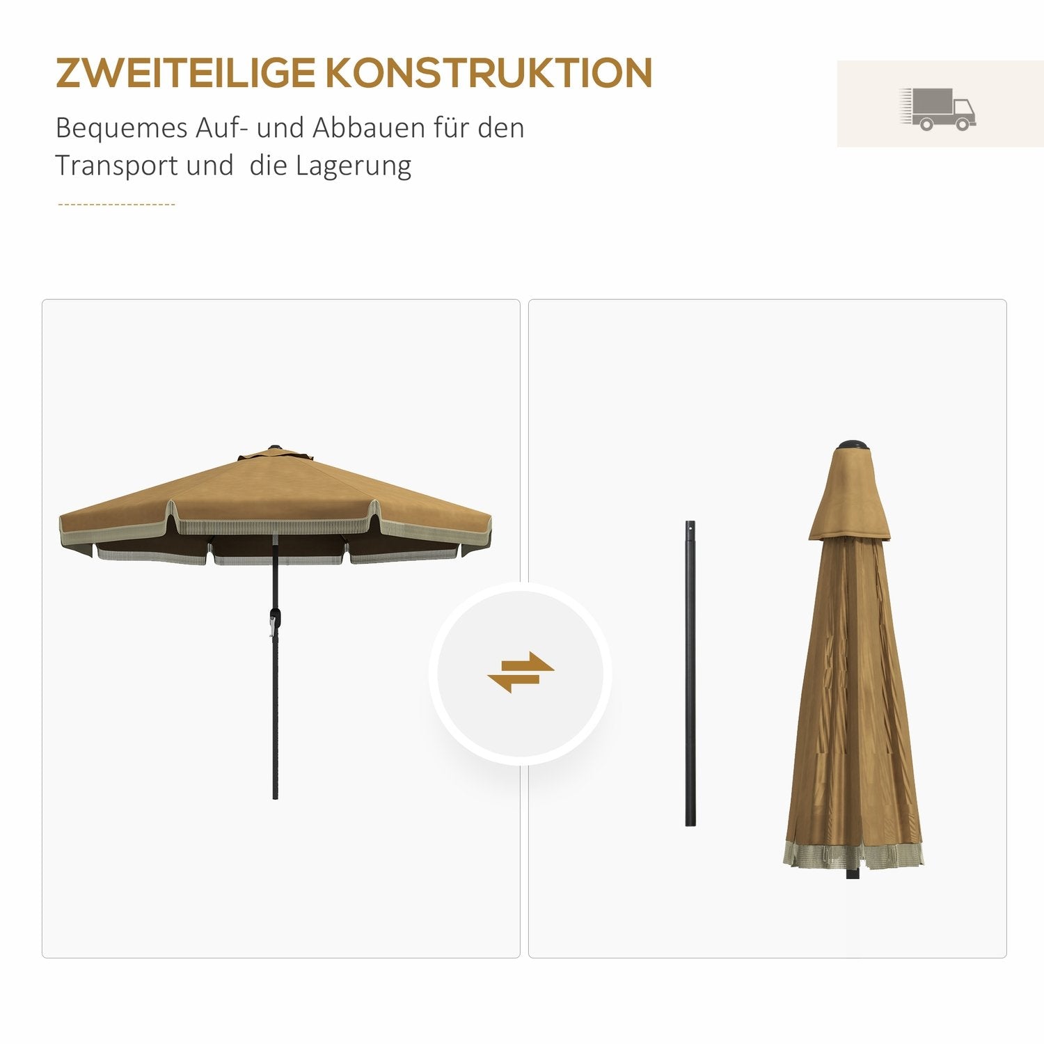 Parasol Diameter 265 Cm Terrasse Paraply Med Frynser Vippe Strand Parasol Med 8 Ribber Til Have Balkon Khaki