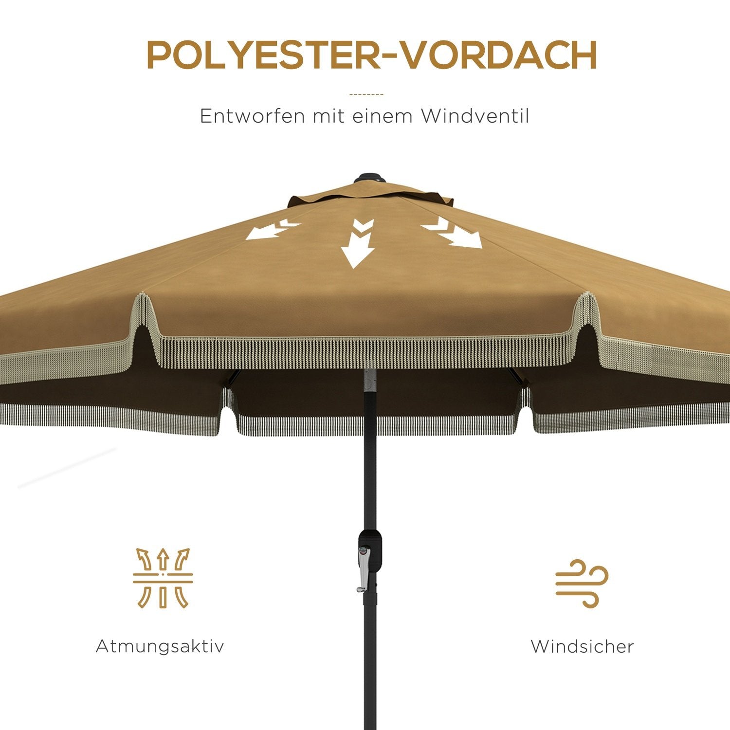 Parasol Diameter 265 Cm Terrasse Paraply Med Frynser Vippe Strand Parasol Med 8 Ribber Til Have Balkon Khaki