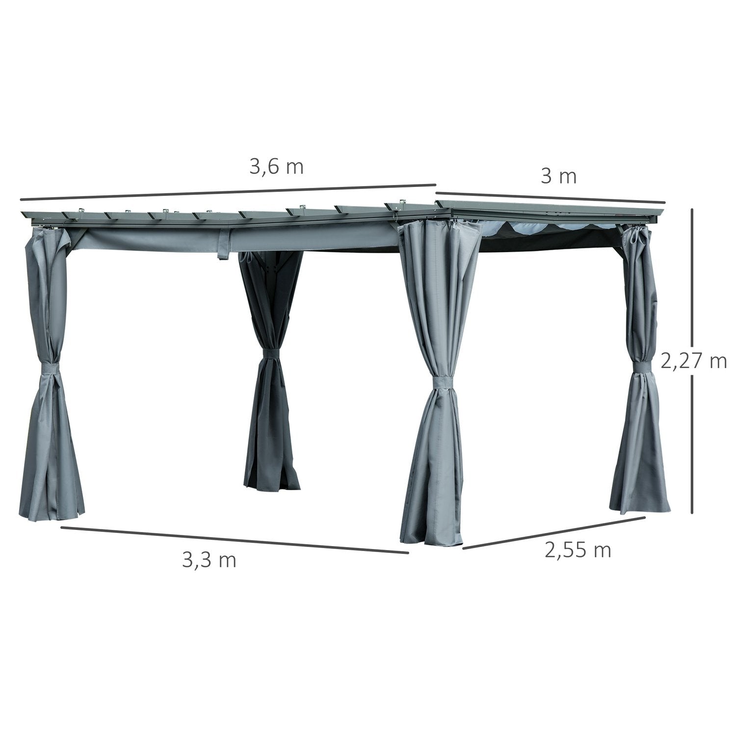 Pergola Gazebo Med Justerbart Tygtak, Väderbeständig, 3,6X3X2,27M, Stål, Grå