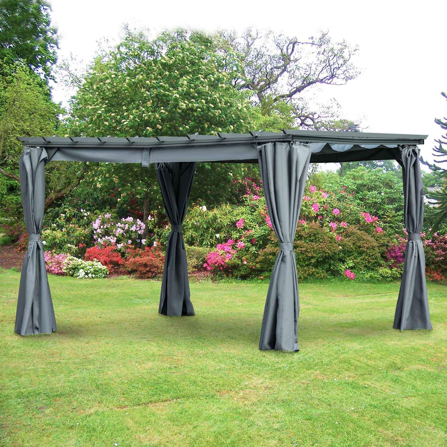 Pergola Gazebo Med Justerbart Tygtak, Väderbeständig, 3,6X3X2,27M, Stål, Grå