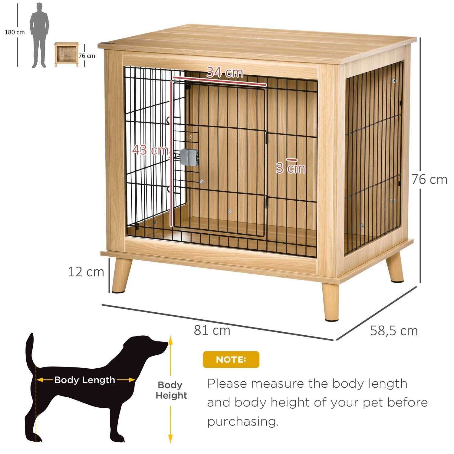 Transportlåda För Hundbur I Trä Med Bordsskiva, Upphöjd Design, Naturlig, 81X58,5X76 Cm