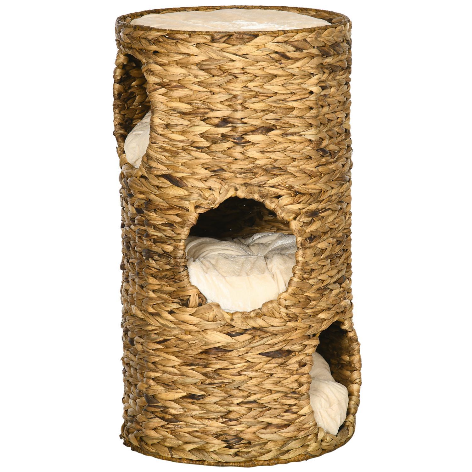 Scratch Thin Cat Tower 73 cm 3-niveaus pude Vandhyacint Stål Lysebrun