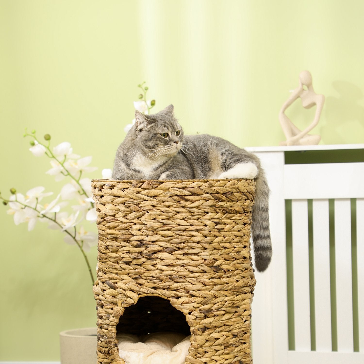 Scratch Thin Cat Tower 73 cm 3-niveaus pude Vandhyacint Stål Lysebrun