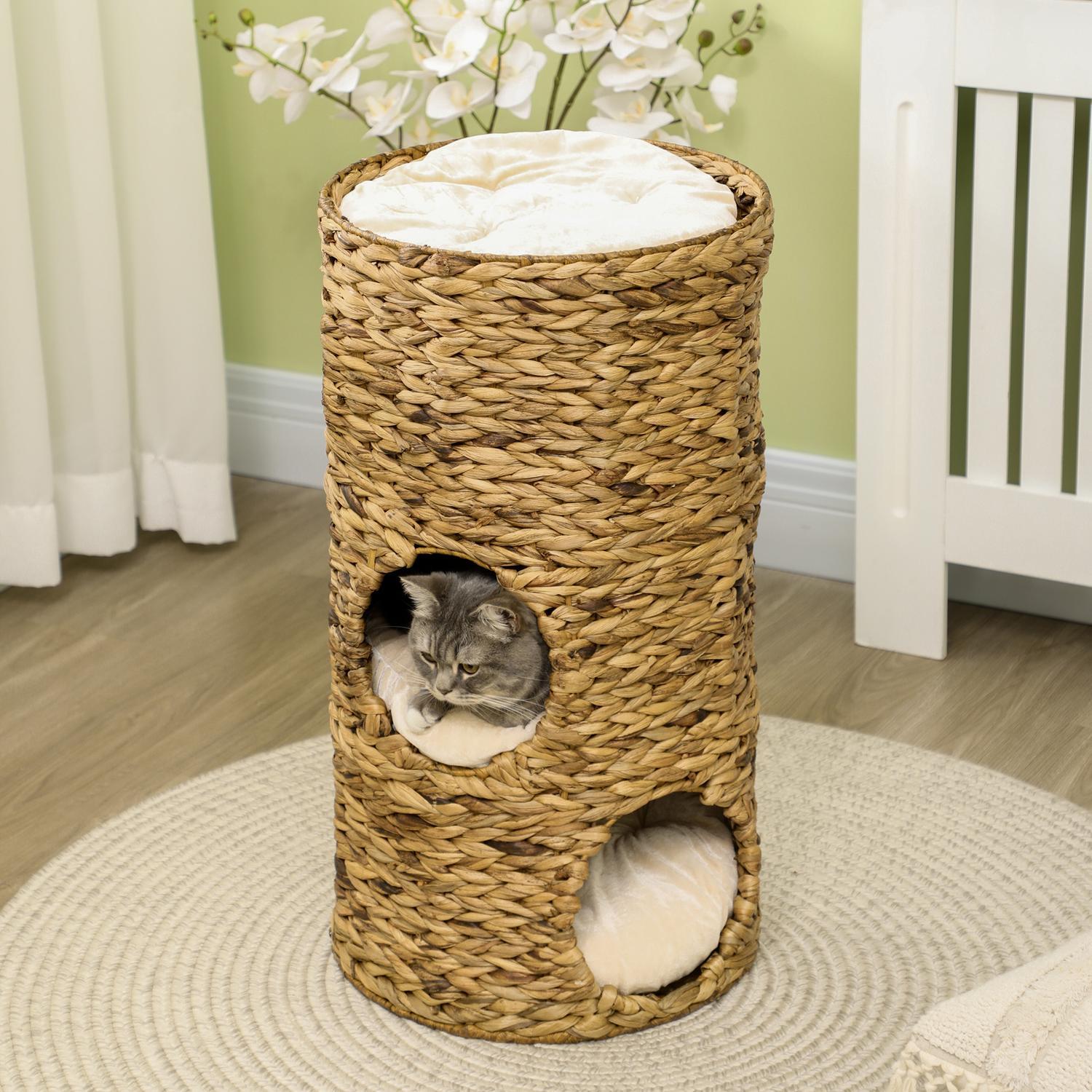 Scratch Thin Cat Tower 73 cm 3-niveaus pude Vandhyacint Stål Lysebrun