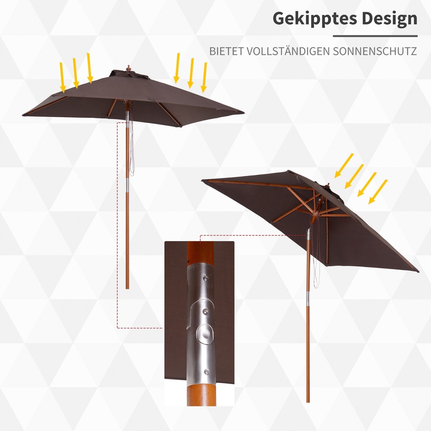 Parasol sammenklappelig haveparaply Strandparaply 3-niveau justerbar grantræ + polyester kaffe 200 X 150 X 230 Cm