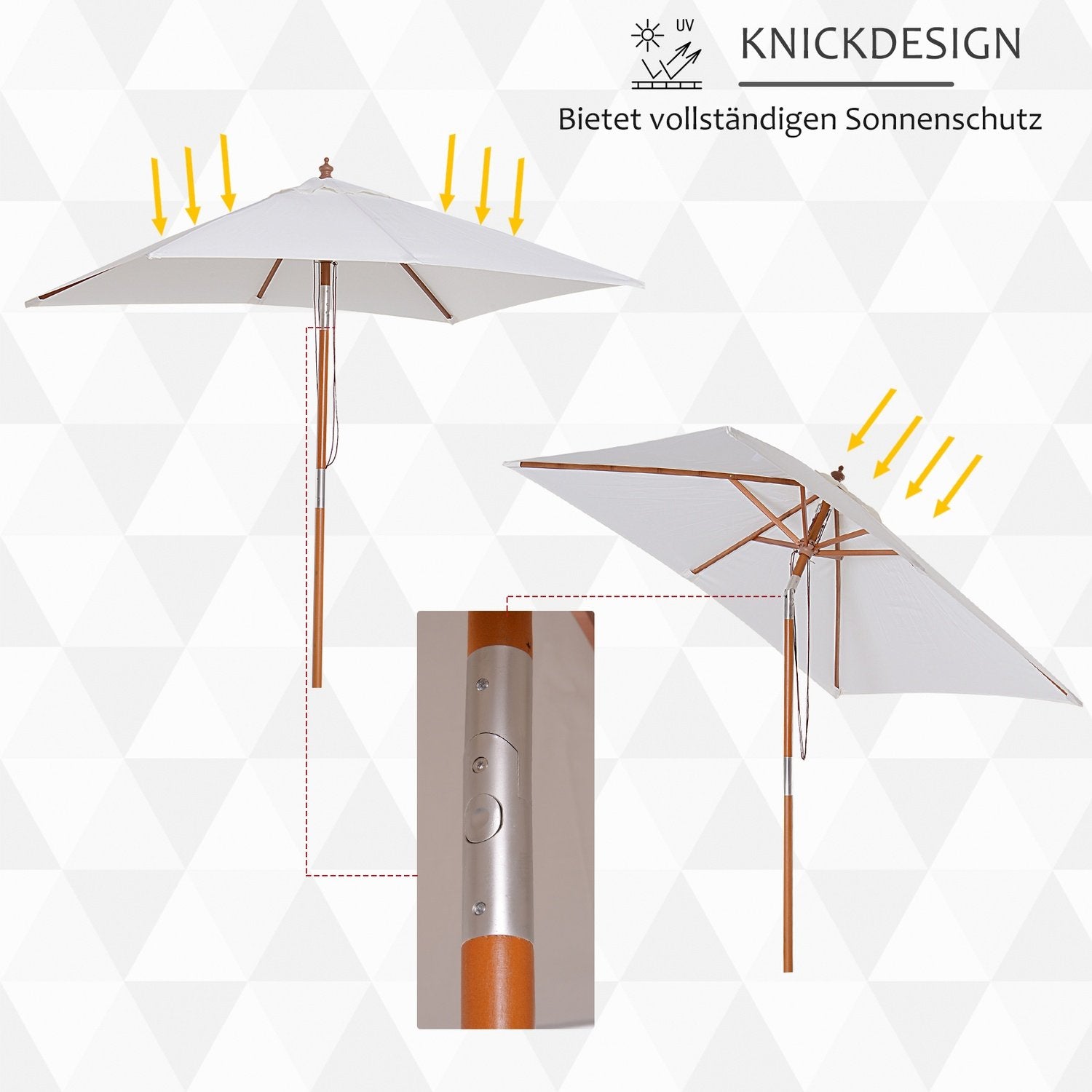 Parasol foldehaveparaply lavet af grantræ, justerbar i 3 niveauer, cremehvid, 200x150x230 cm