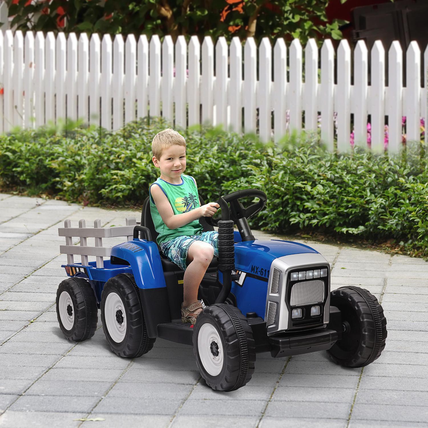 Traktor Trailer Børn Kører Traktor Fjernbetjening Elbil Mp3 Forlygte 3-6Km/H 3-6 År Blå