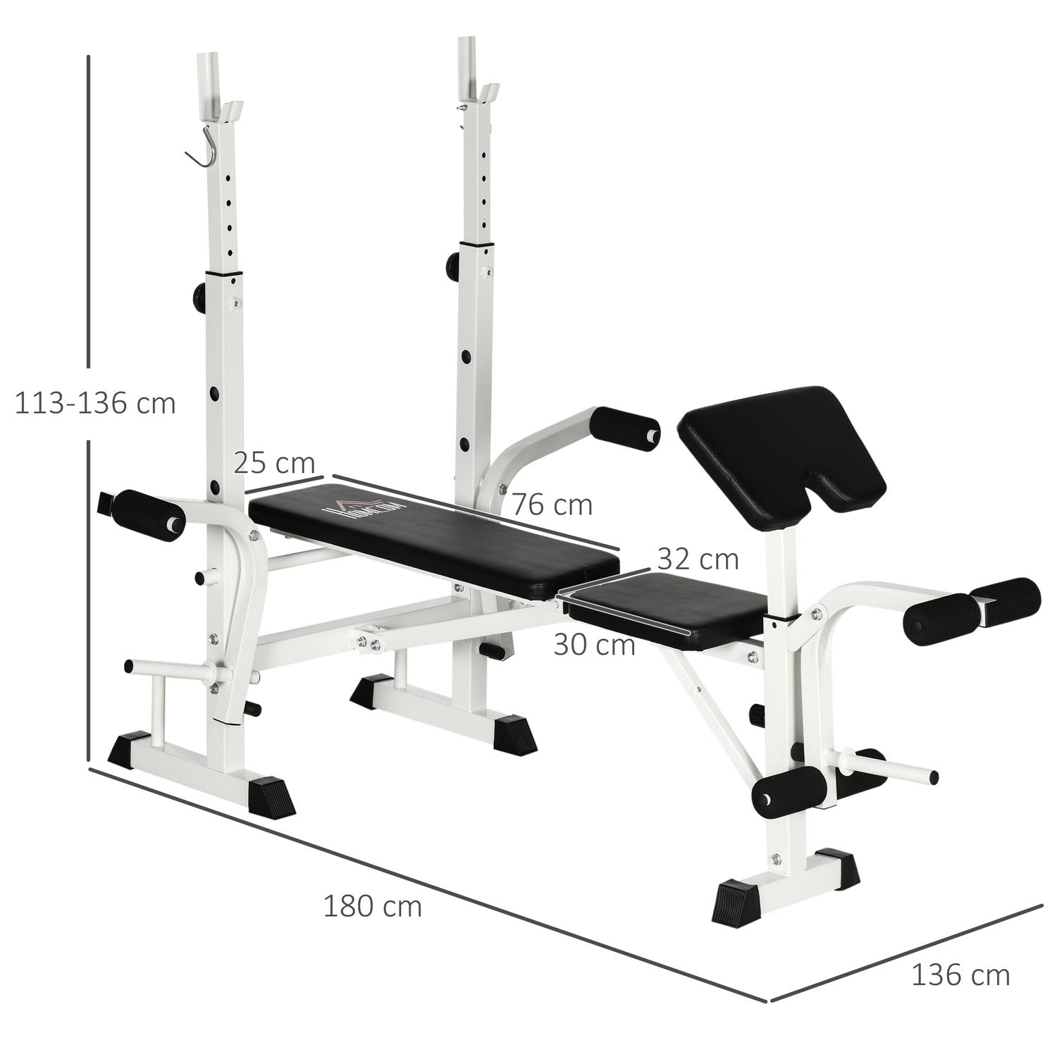 Träningsbänk Viktbänk Med Benpress, Hantelstöd, Armstöd, För Styrketräning, Svart+Vit