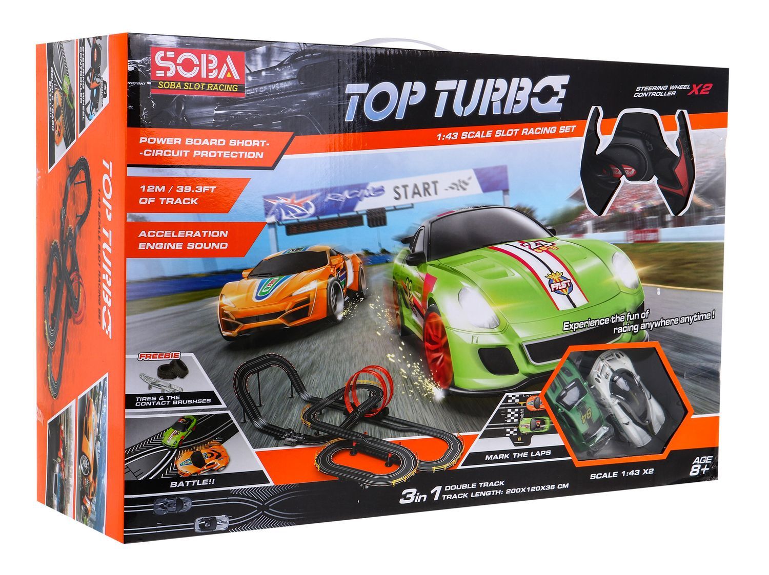 Turbo Racetrack Set med loopar, ljus och ljudeffekter