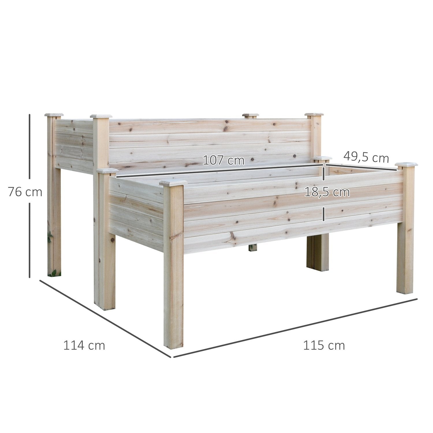 Upphöjd Säng 2-Vånings Kall Ram Örtbädd Växtlåda Med Dräneringshål Massivt Naturträ 115 X 114 X 76 Cm