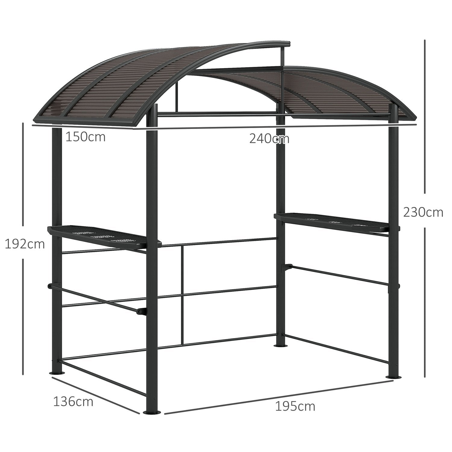 Grill Pavillon Flammesikkert Tag Bbq Pavillon 2 hylder UV Beskyttelse Pergola Have Altan Stål Stk Mørkegrå 240X150X230Cm