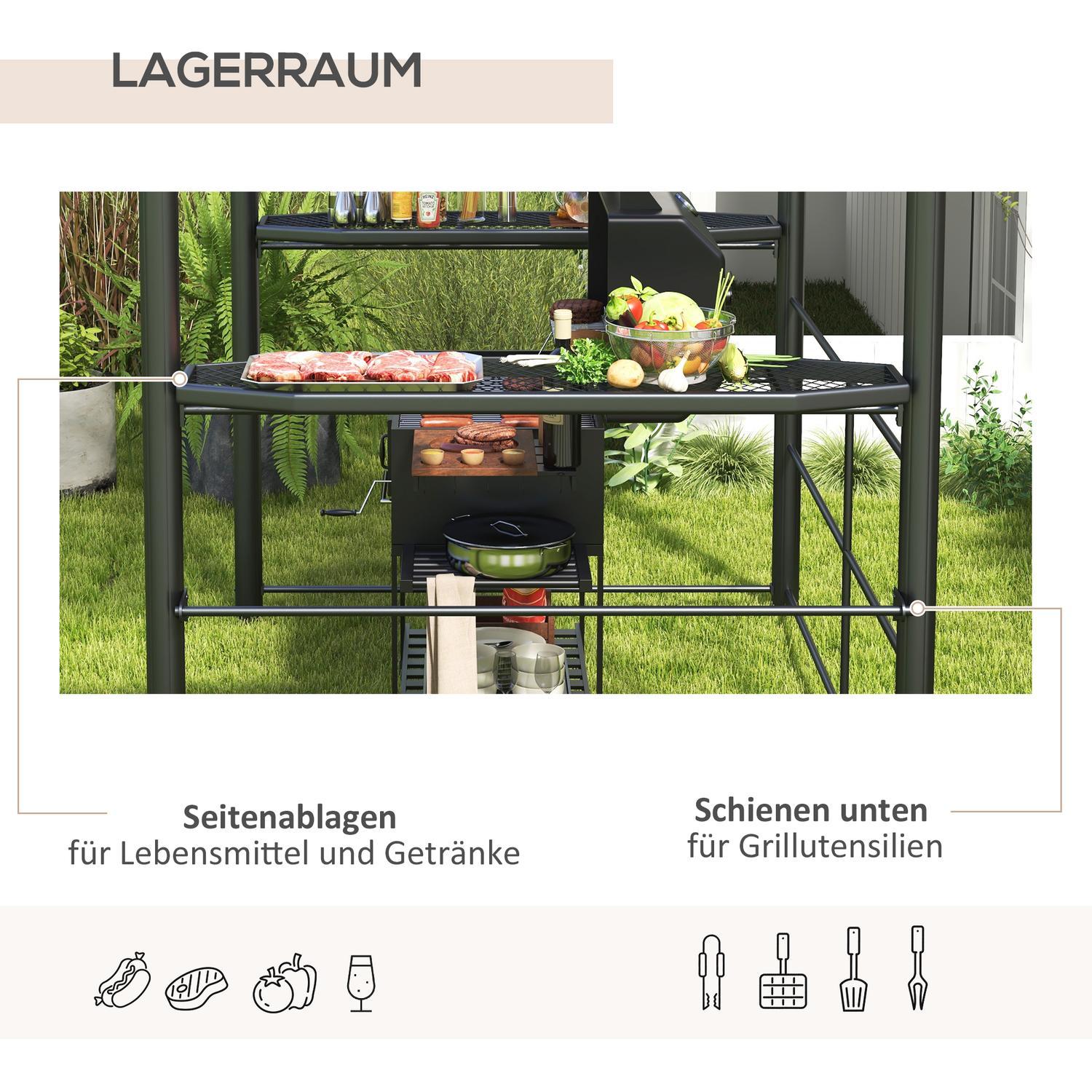 Grill Pavillon Flammesikkert Tag Bbq Pavillon 2 hylder UV Beskyttelse Pergola Have Altan Stål Stk Mørkegrå 240X150X230Cm