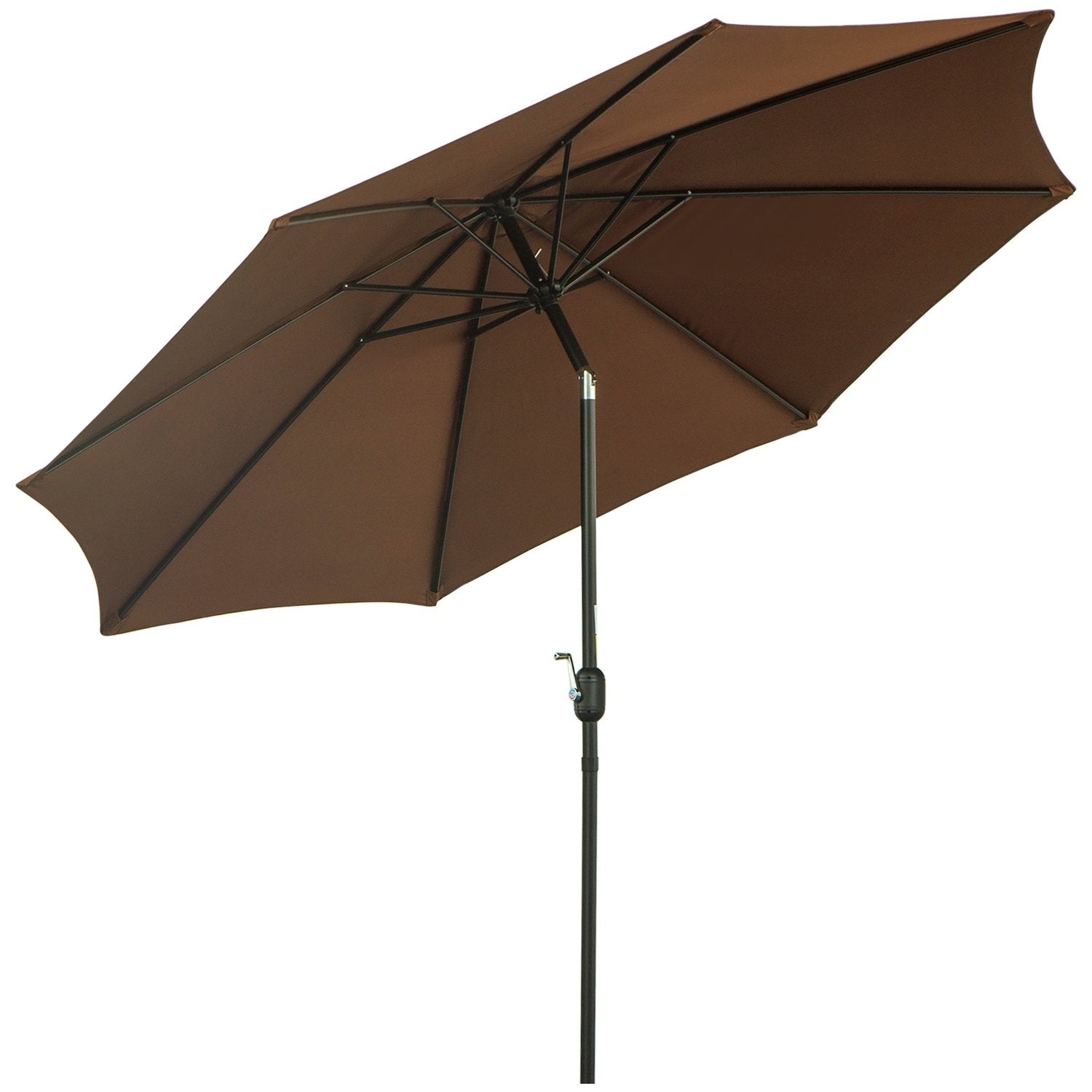 Parasol med håndsving Ø2,95 X 2,5 M foldeparaply, markedsparaply, brun, 180/M² polyester, stabil