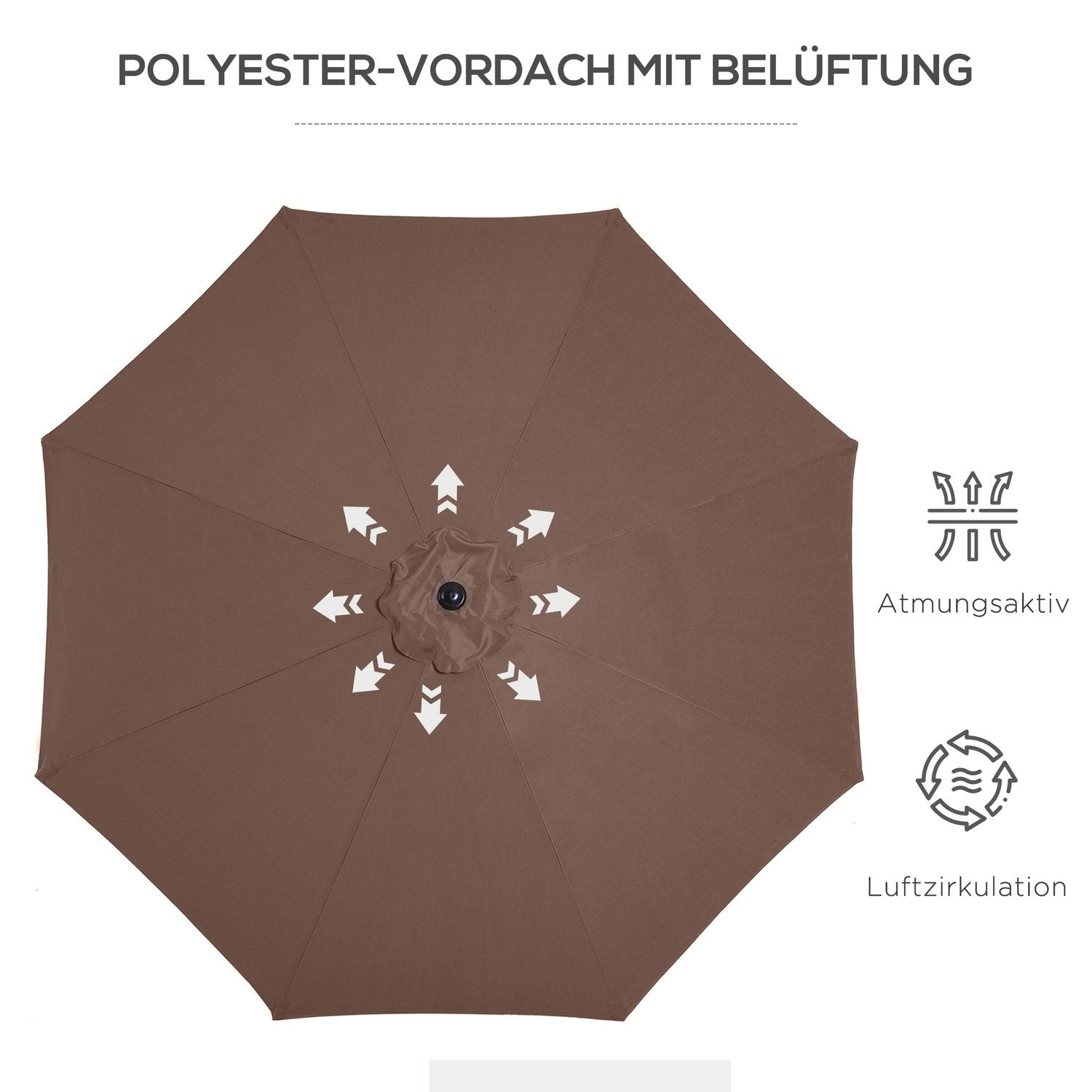 Parasol med håndsving Ø2,95 X 2,5 M foldeparaply, markedsparaply, brun, 180/M² polyester, stabil