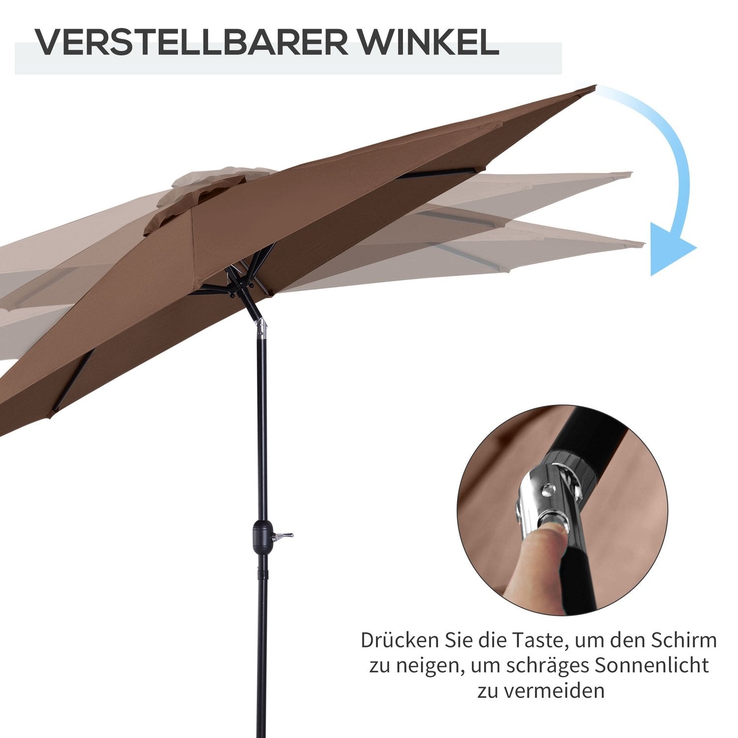 Parasol med håndsving Ø2,95 X 2,5 M foldeparaply, markedsparaply, brun, 180/M² polyester, stabil