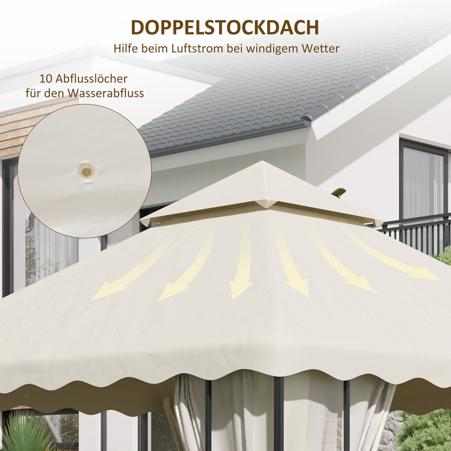 Udskiftning Tag Ca. 3 X 3 M Pavillon Tag Til Have, Udskiftning Cover Dobbelttag Til Havetelt, Have Pavillon, Cremehvid.