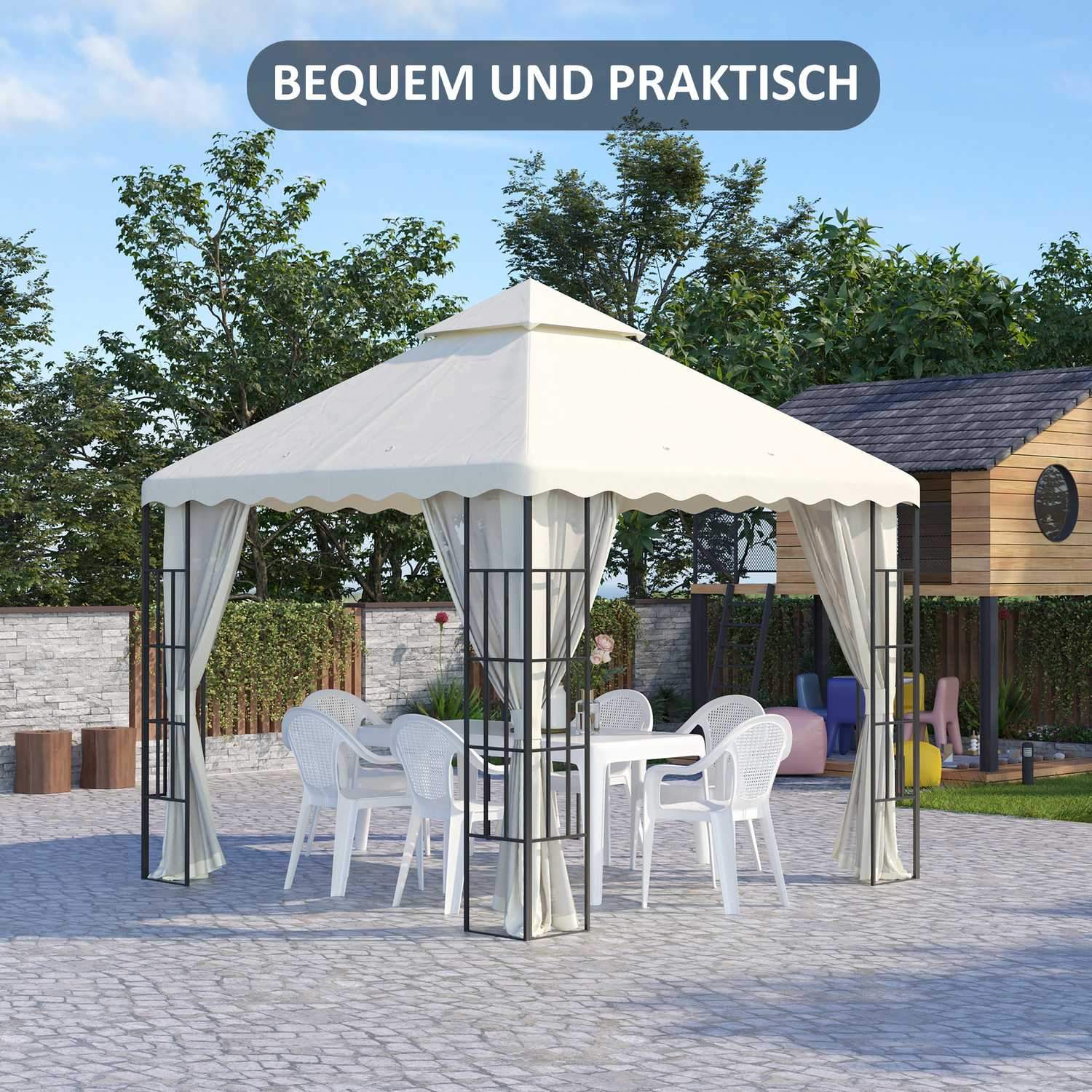 Udskiftning Tag Ca. 3 X 3 M Pavillon Tag Til Have, Udskiftning Cover Dobbelttag Til Havetelt, Have Pavillon, Cremehvid.